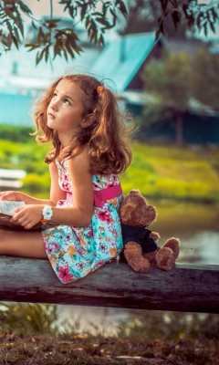 Cute Little Girl With Teddy Bear wallpaper 240x400
