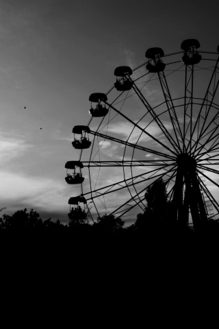 Das Ferris Wheel In Black And White Wallpaper 320x480
