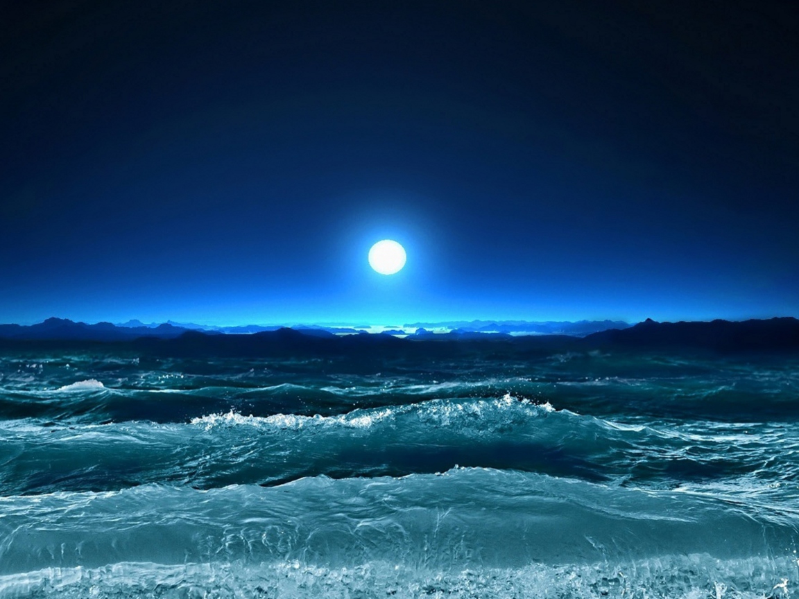 Das Ocean Waves Under Moon Light Wallpaper 1152x864