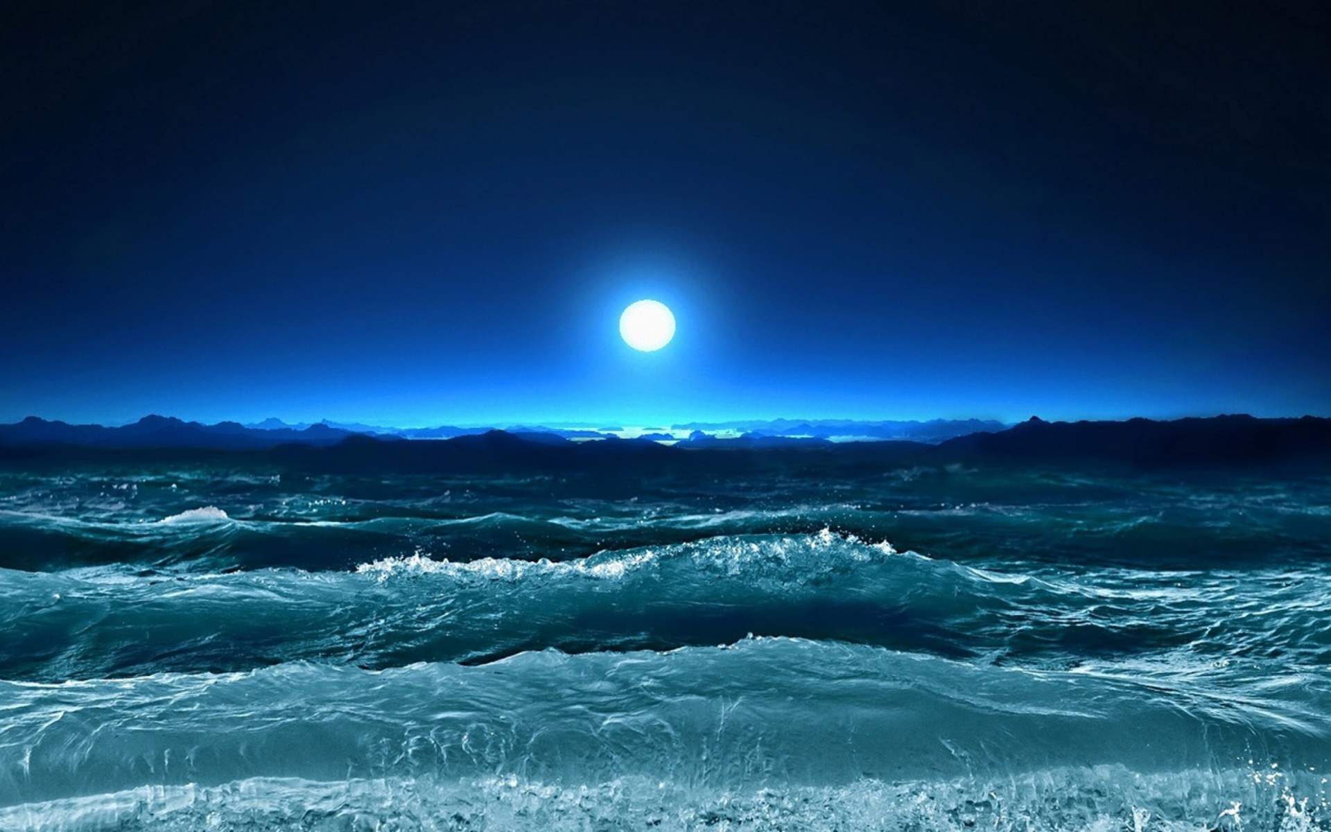 Обои Ocean Waves Under Moon Light 1920x1200