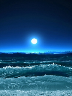 Screenshot №1 pro téma Ocean Waves Under Moon Light 240x320