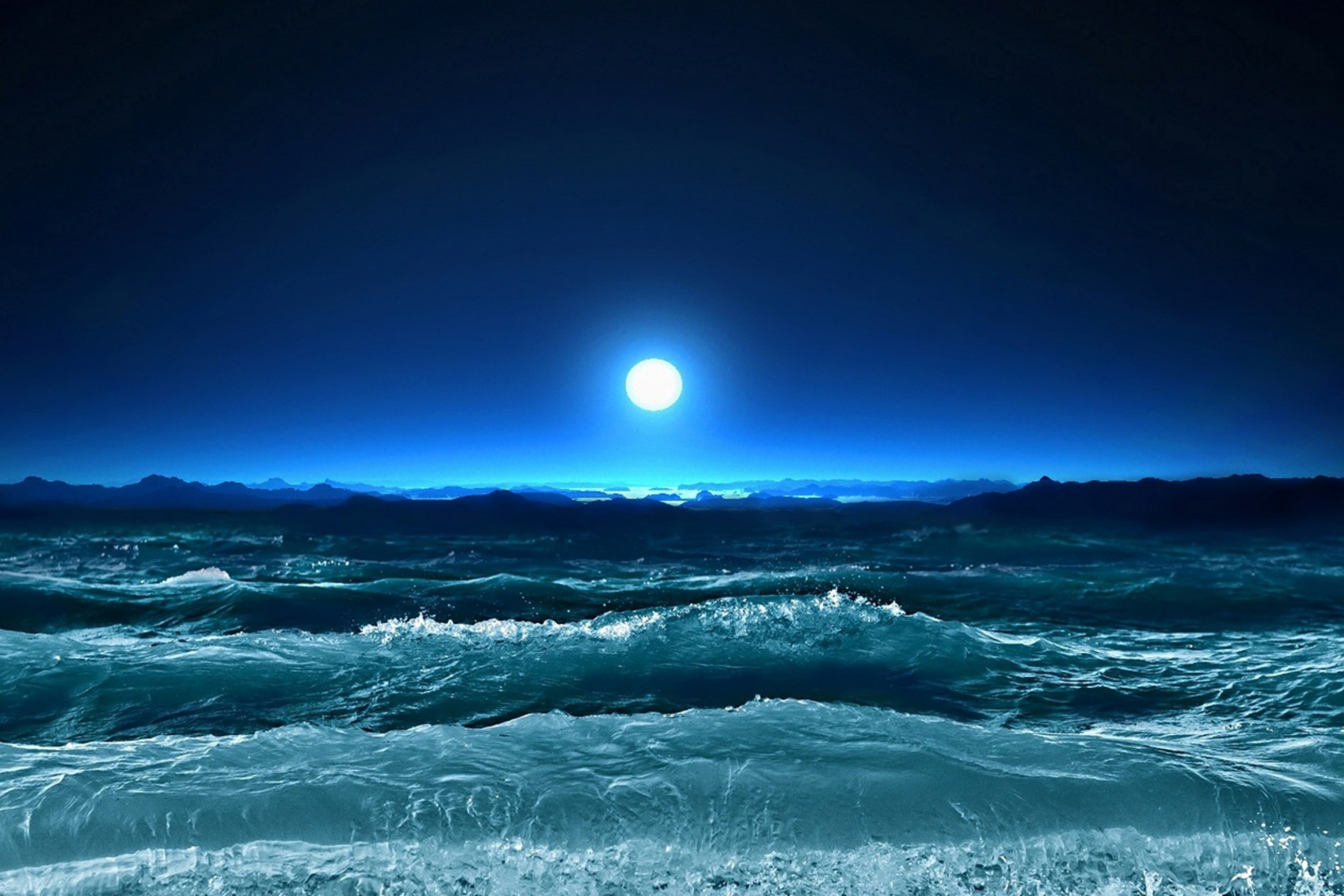 Обои Ocean Waves Under Moon Light 2880x1920
