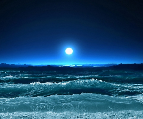 Das Ocean Waves Under Moon Light Wallpaper 480x400