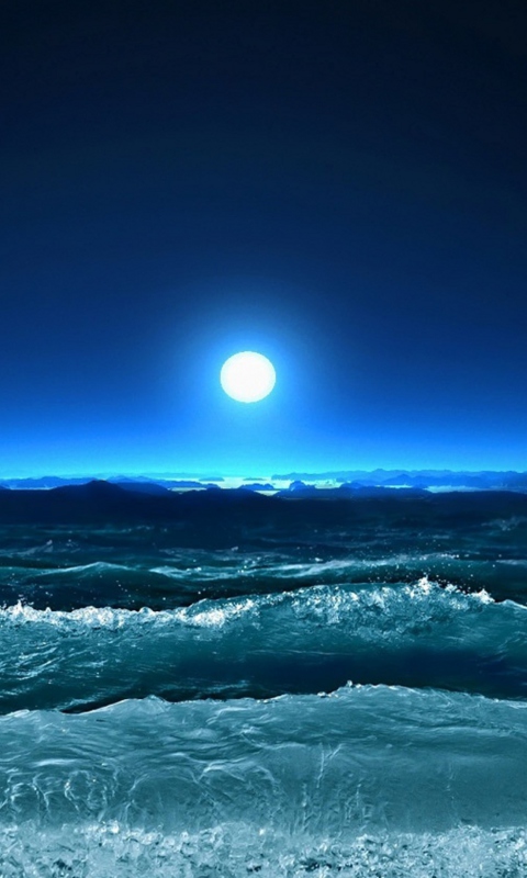 Das Ocean Waves Under Moon Light Wallpaper 480x800