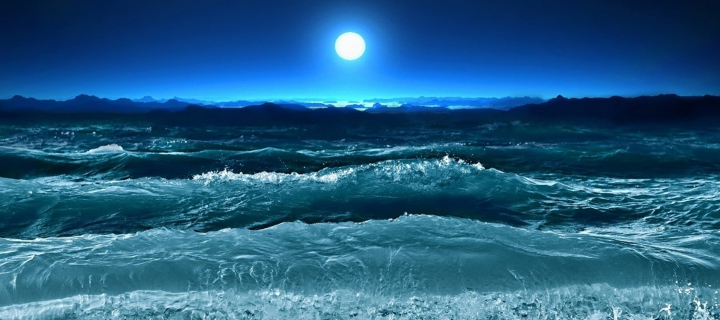 Das Ocean Waves Under Moon Light Wallpaper 720x320