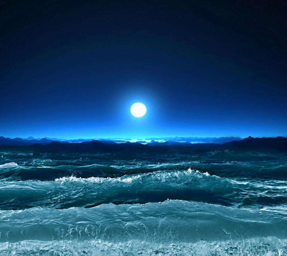 Ocean Waves Under Moon Light wallpaper 960x854