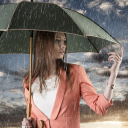 Das Girl Under Umbrella In Rain Wallpaper 128x128