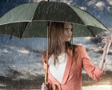 Das Girl Under Umbrella In Rain Wallpaper 220x176
