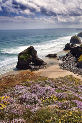 Fondo de pantalla Beach in Cornwall, United Kingdom 320x480