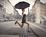 Das City Girl With Black Umbrella Wallpaper 176x144
