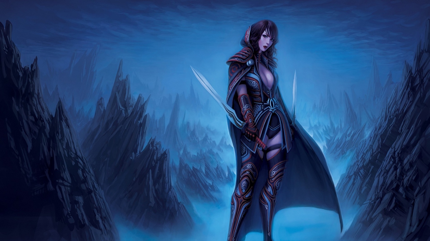 Das Fantasy Warrior Girl Wallpaper 1366x768