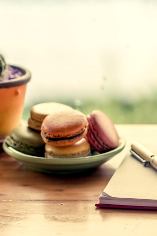 Das Macaroons and Notebook Wallpaper 320x480