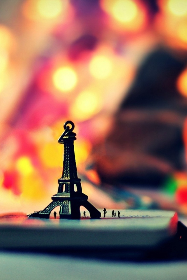 Little Eiffel Tower And Bokeh Lights wallpaper 640x960