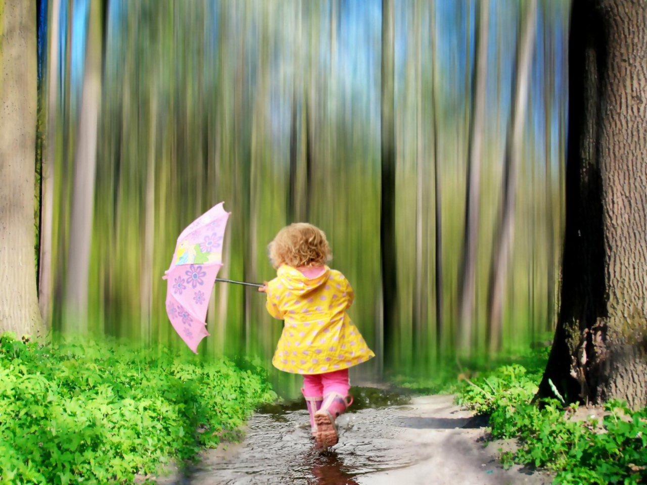 Child With Funny Pink Umbrella wallpaper 1280x960