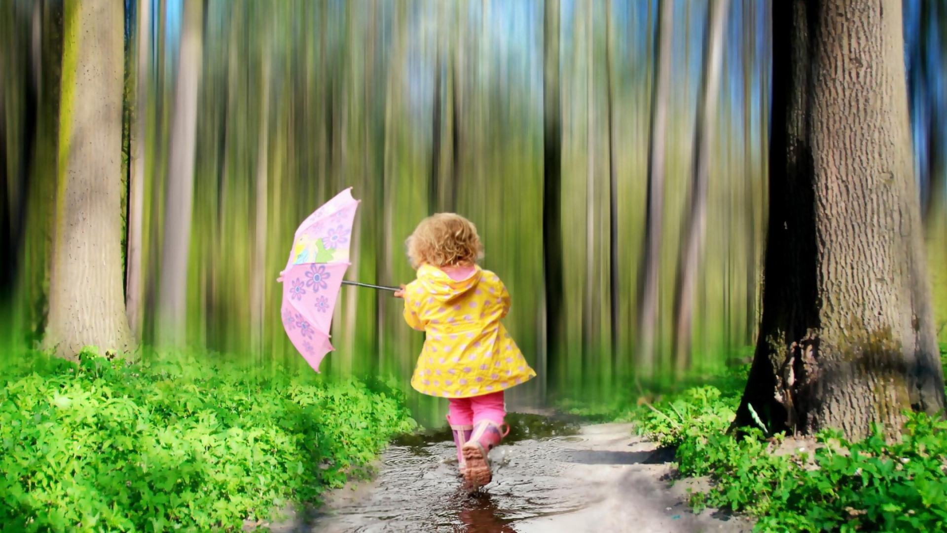 Child With Funny Pink Umbrella wallpaper 1920x1080