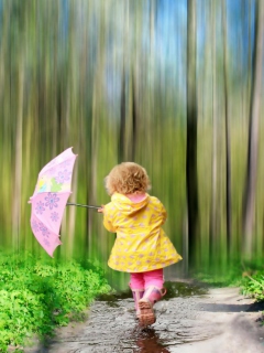Child With Funny Pink Umbrella wallpaper 240x320