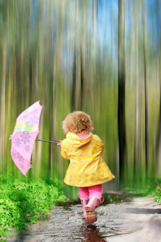 Child With Funny Pink Umbrella wallpaper 320x480