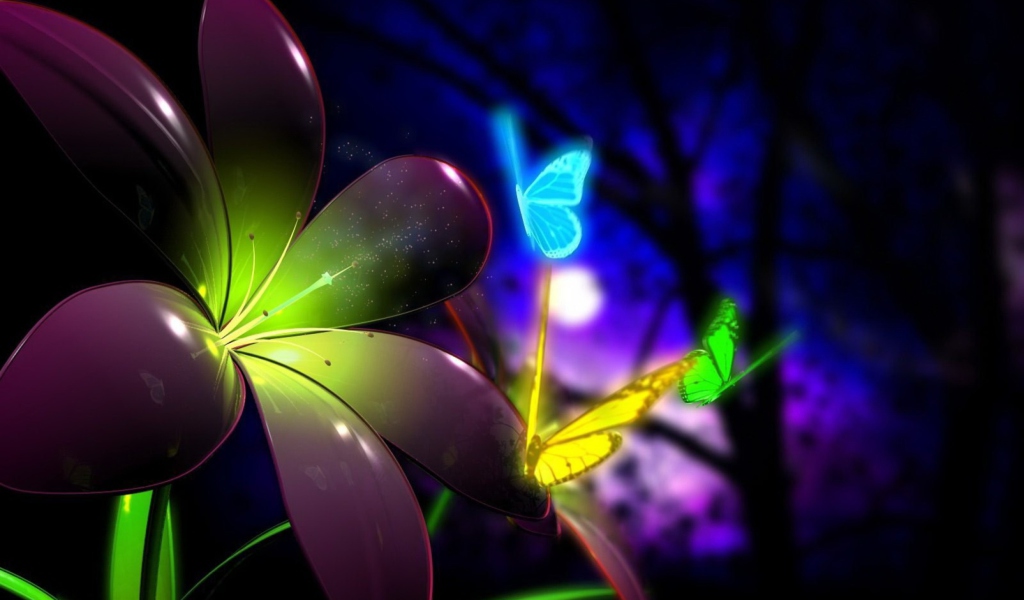 Screenshot №1 pro téma Phosphorescent Butterflies 1024x600