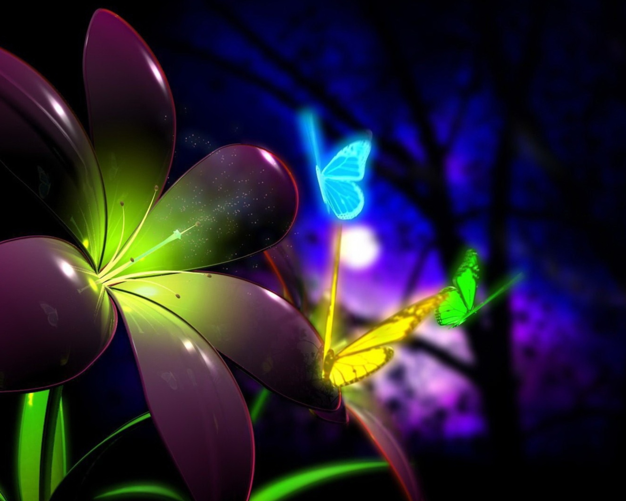 Screenshot №1 pro téma Phosphorescent Butterflies 1280x1024