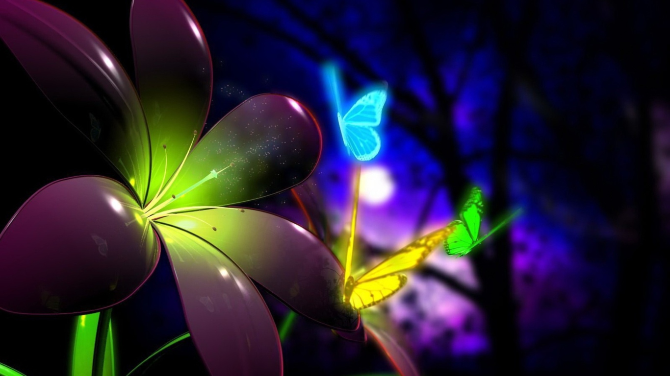 Screenshot №1 pro téma Phosphorescent Butterflies 1366x768