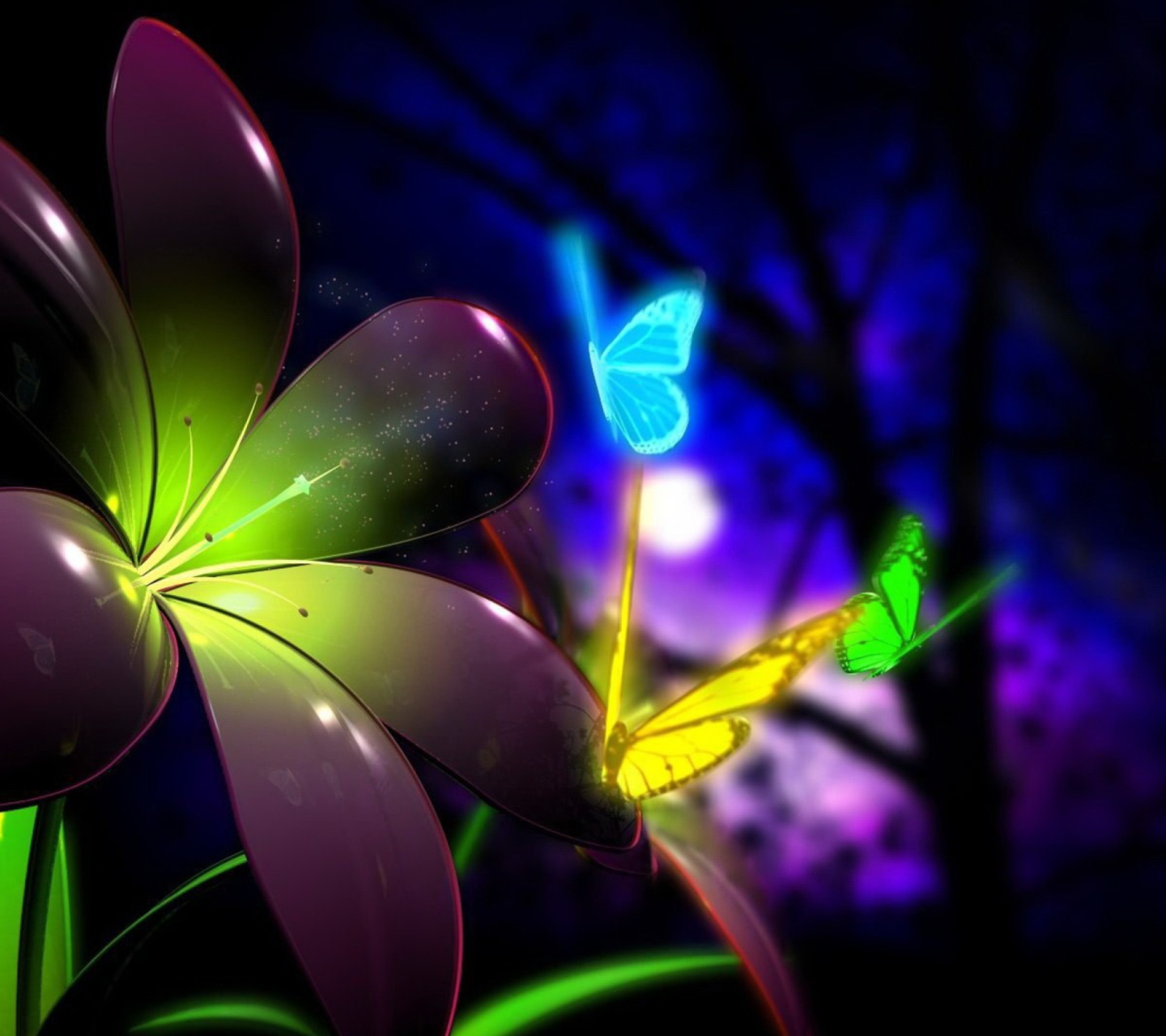 Screenshot №1 pro téma Phosphorescent Butterflies 1440x1280