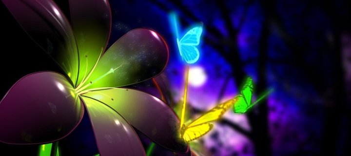 Phosphorescent Butterflies wallpaper 720x320
