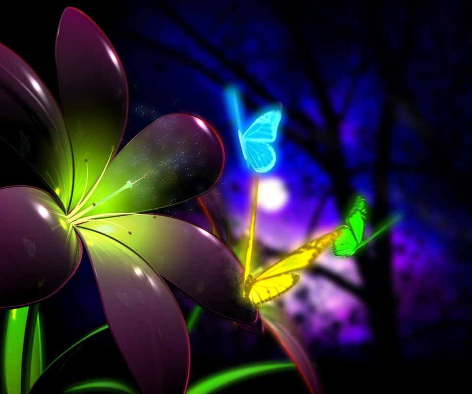 Phosphorescent Butterflies wallpaper 960x800