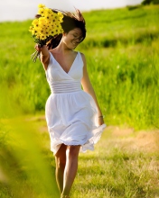 Girl With Yellow Flowers In Field wallpaper 176x220