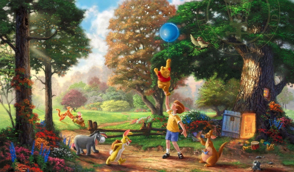 Das Thomas Kinkade, Winnie-The-Pooh Wallpaper 1024x600