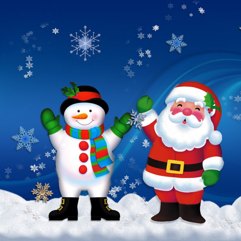 Santa Clause And Snowman wallpaper 1024x1024