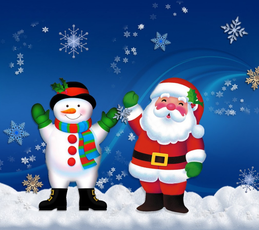 Обои Santa Clause And Snowman 1080x960