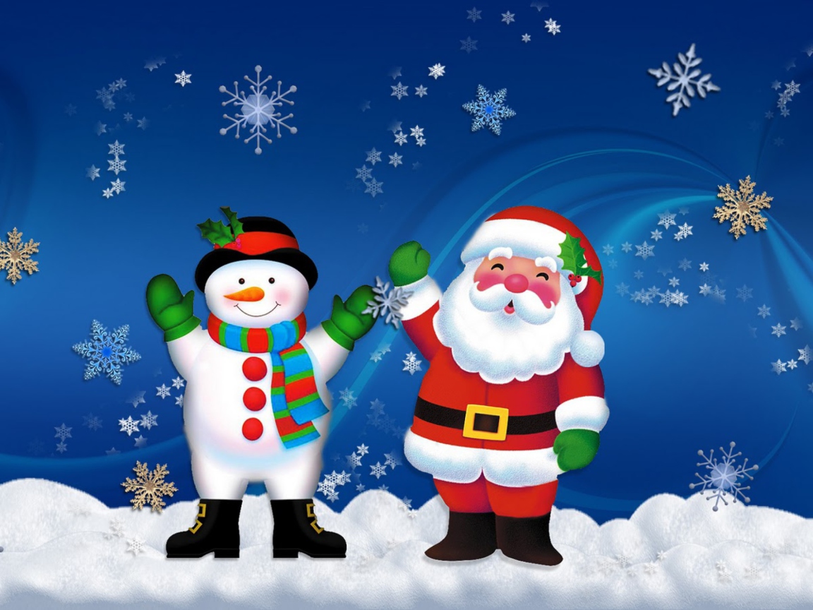 Das Santa Clause And Snowman Wallpaper 1152x864