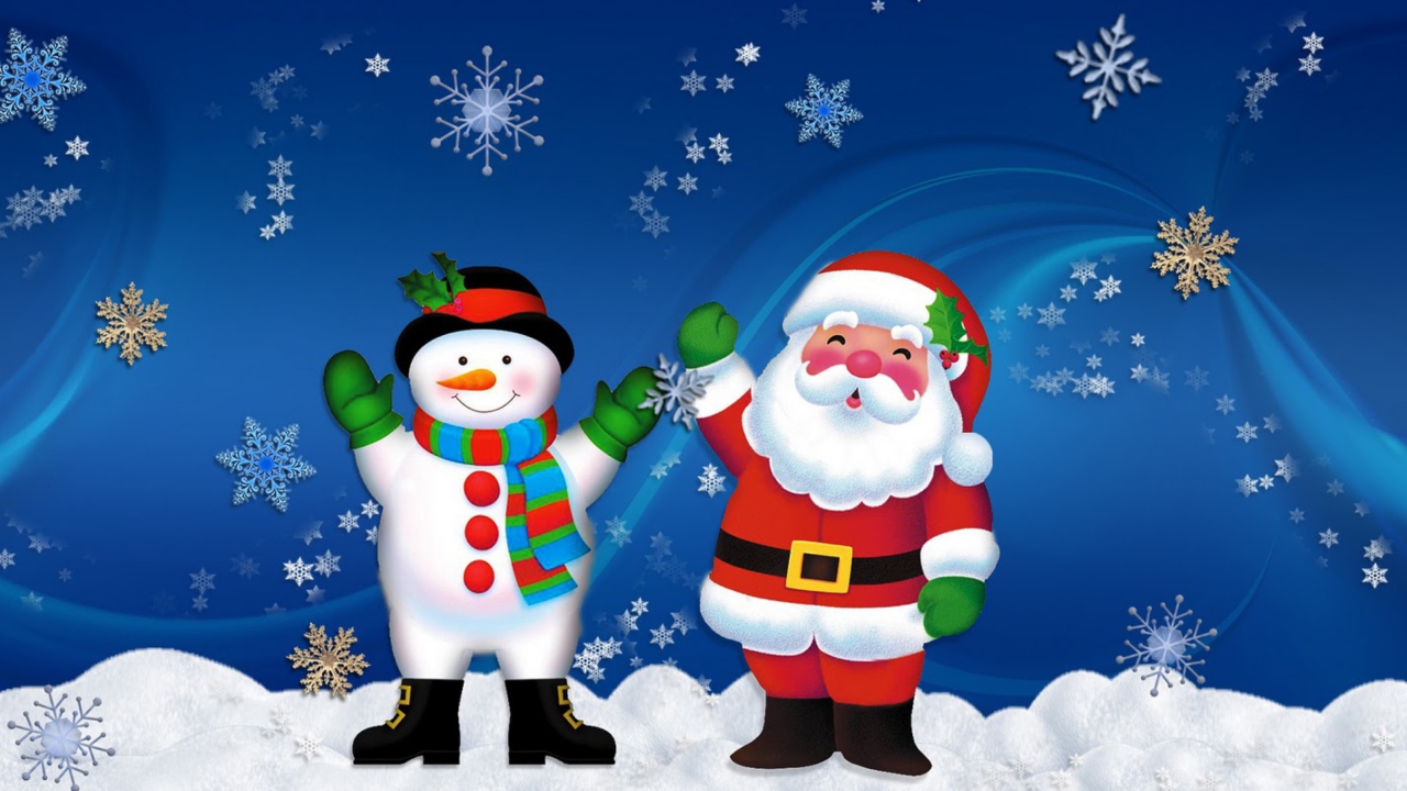 Santa Clause And Snowman wallpaper 1280x720