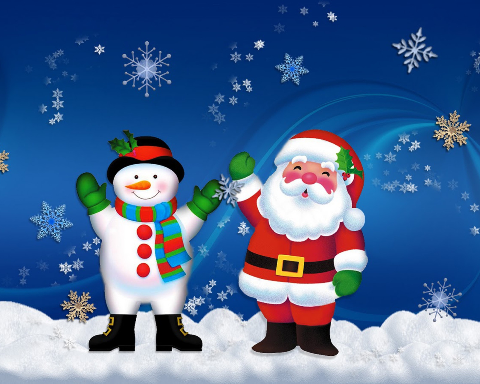 Das Santa Clause And Snowman Wallpaper 1600x1280