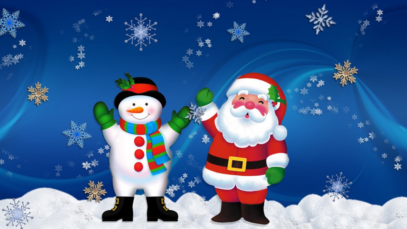 Das Santa Clause And Snowman Wallpaper 1600x900