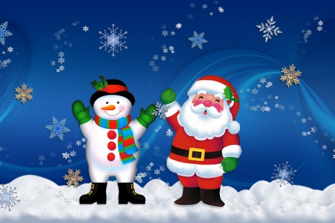 Обои Santa Clause And Snowman 480x320