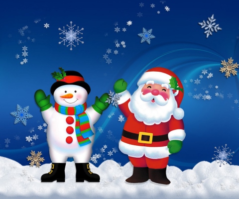 Обои Santa Clause And Snowman 480x400