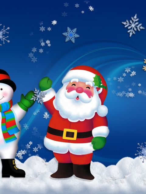 Обои Santa Clause And Snowman 480x640