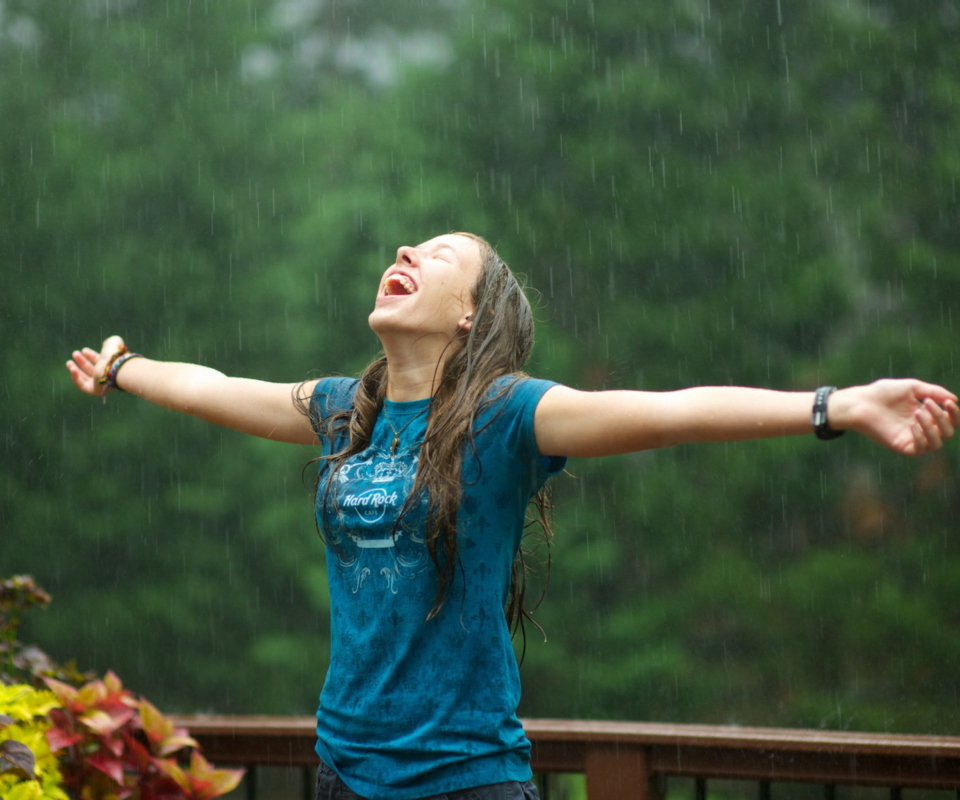 Girl Under Rain wallpaper 960x800