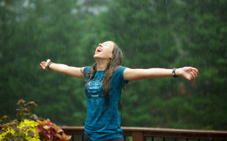 Girl Under Rain Picture for Android, iPhone and iPad