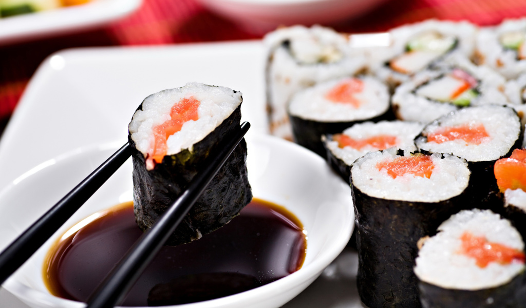 Sushi and Chopsticks wallpaper 1024x600