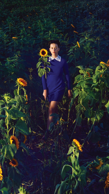 Girl In Blue Dress In Sunflower Field wallpaper 360x640