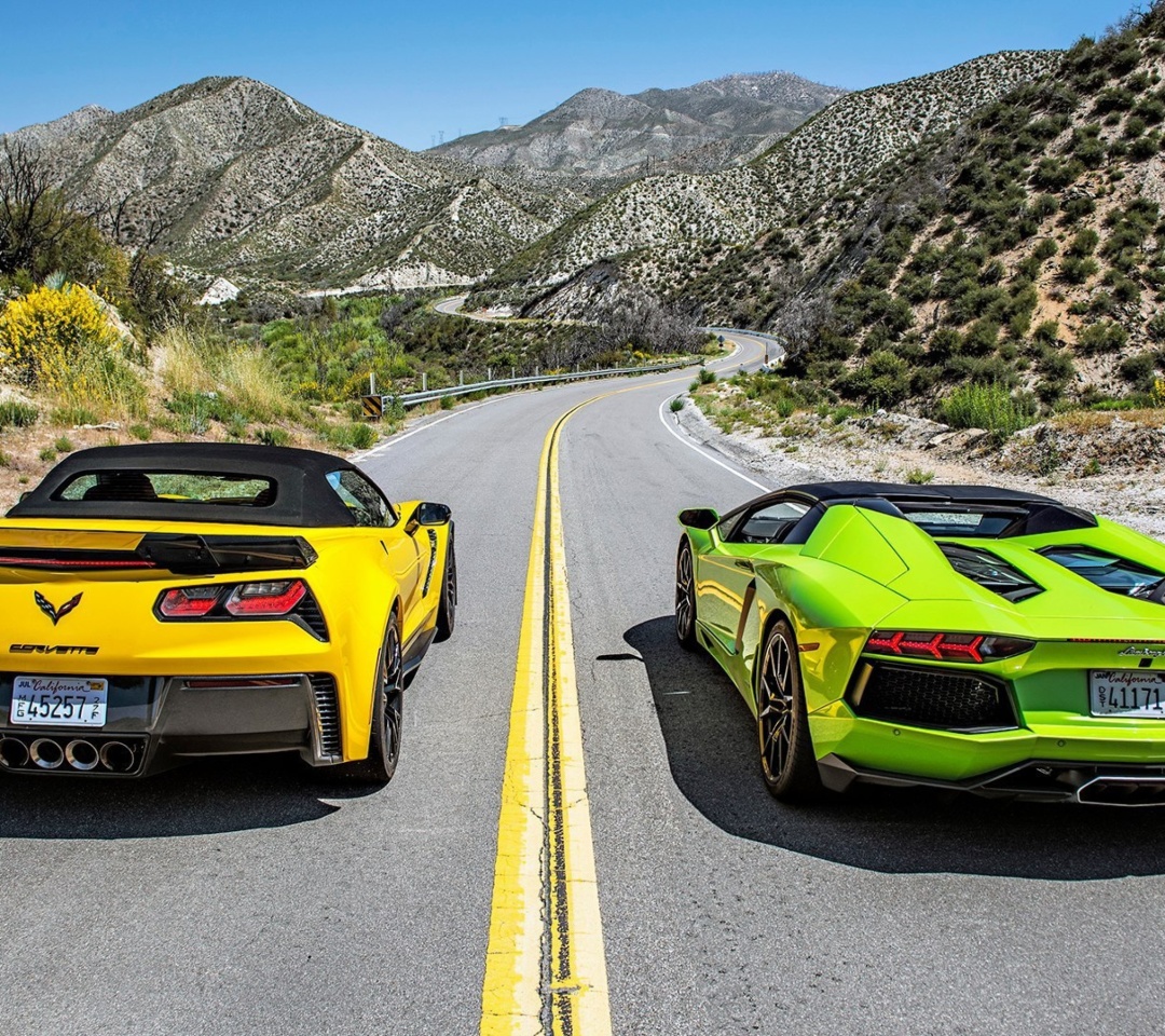 Fondo de pantalla Chevrolet Corvette Stingray vs Lamborghini Aventador 1080x960