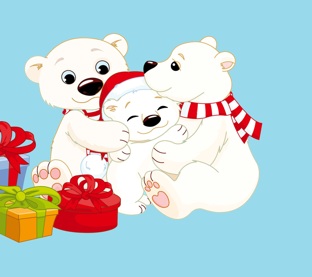 Обои Polar Bears with Christmas Gifts 1080x960