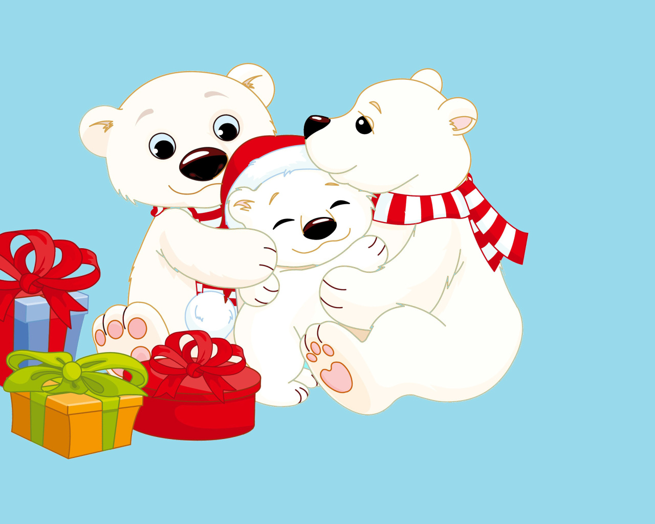 Fondo de pantalla Polar Bears with Christmas Gifts 1280x1024