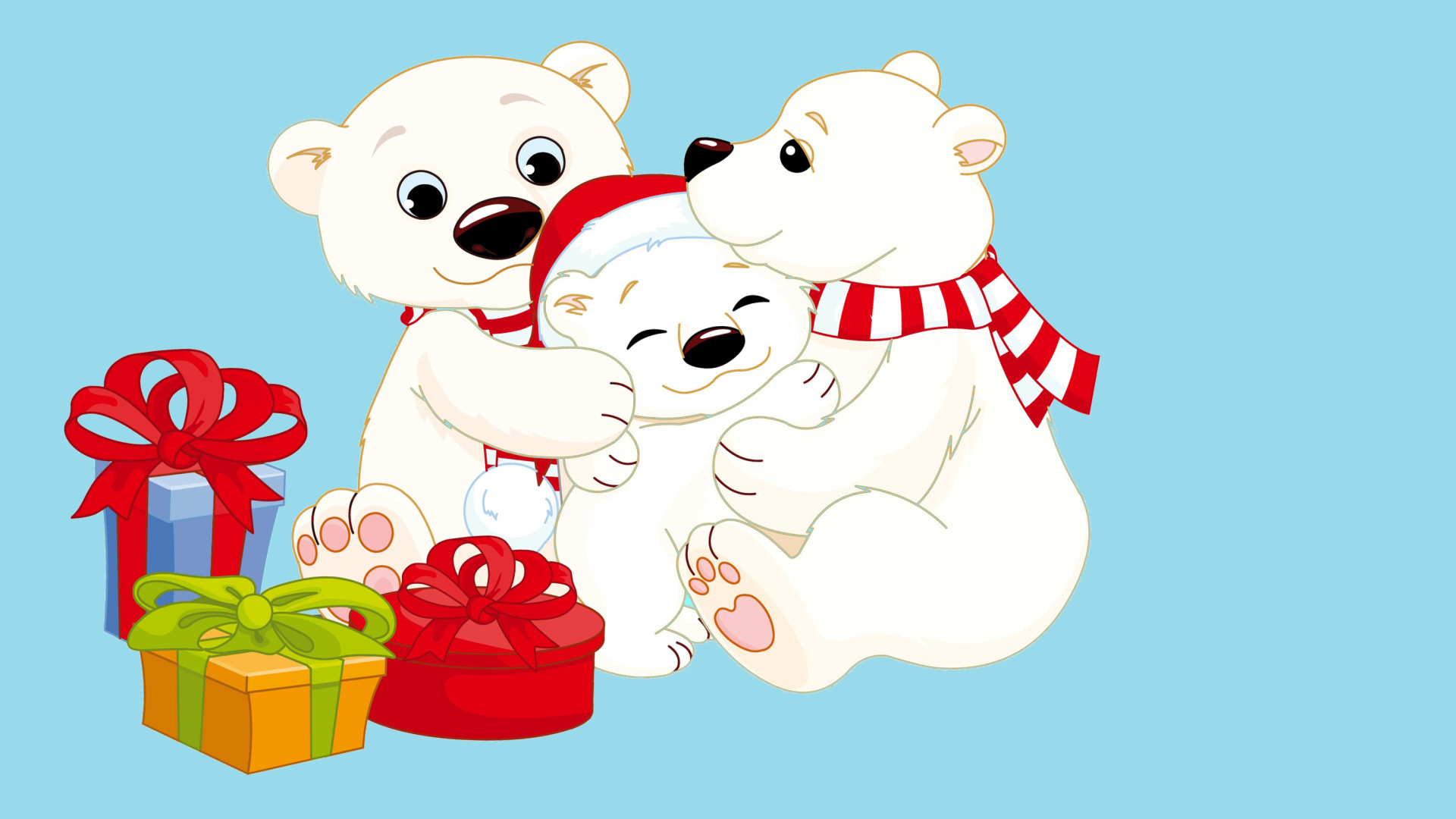 Обои Polar Bears with Christmas Gifts 1920x1080