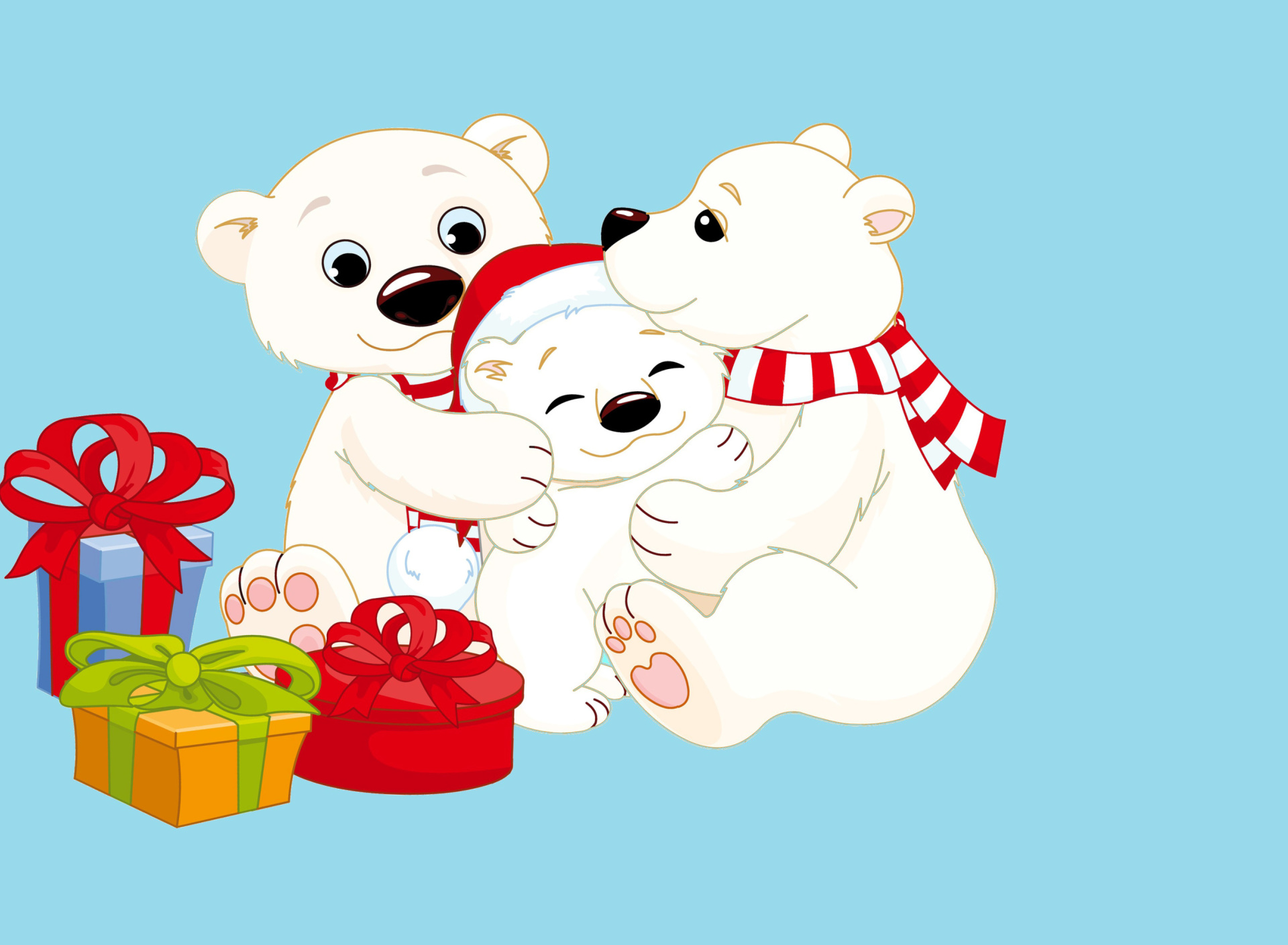 Обои Polar Bears with Christmas Gifts 1920x1408