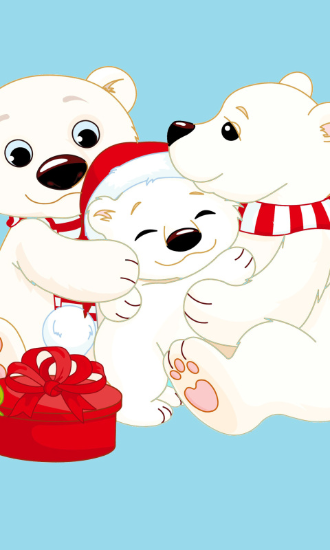 Обои Polar Bears with Christmas Gifts 480x800
