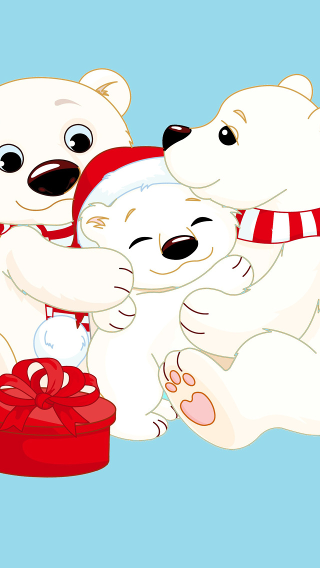 Das Polar Bears with Christmas Gifts Wallpaper 640x1136