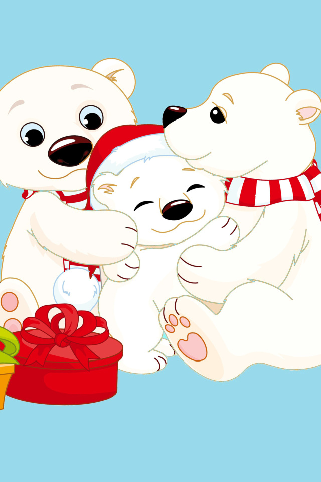 Обои Polar Bears with Christmas Gifts 640x960
